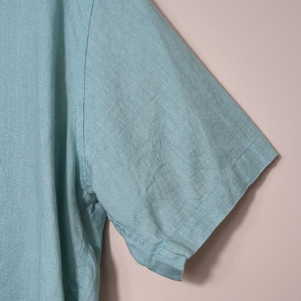 Island Importer Men's Linen Aqua Short Sleeve Button Down Shirt Large Beachy - Picture 6 of 13
